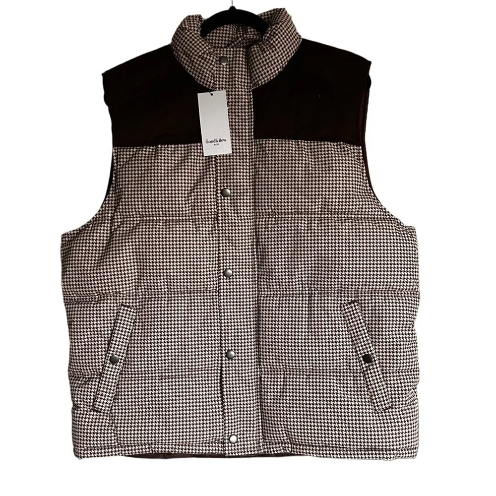Goodfellow & Co Brown Houndstooth Puffer Vest